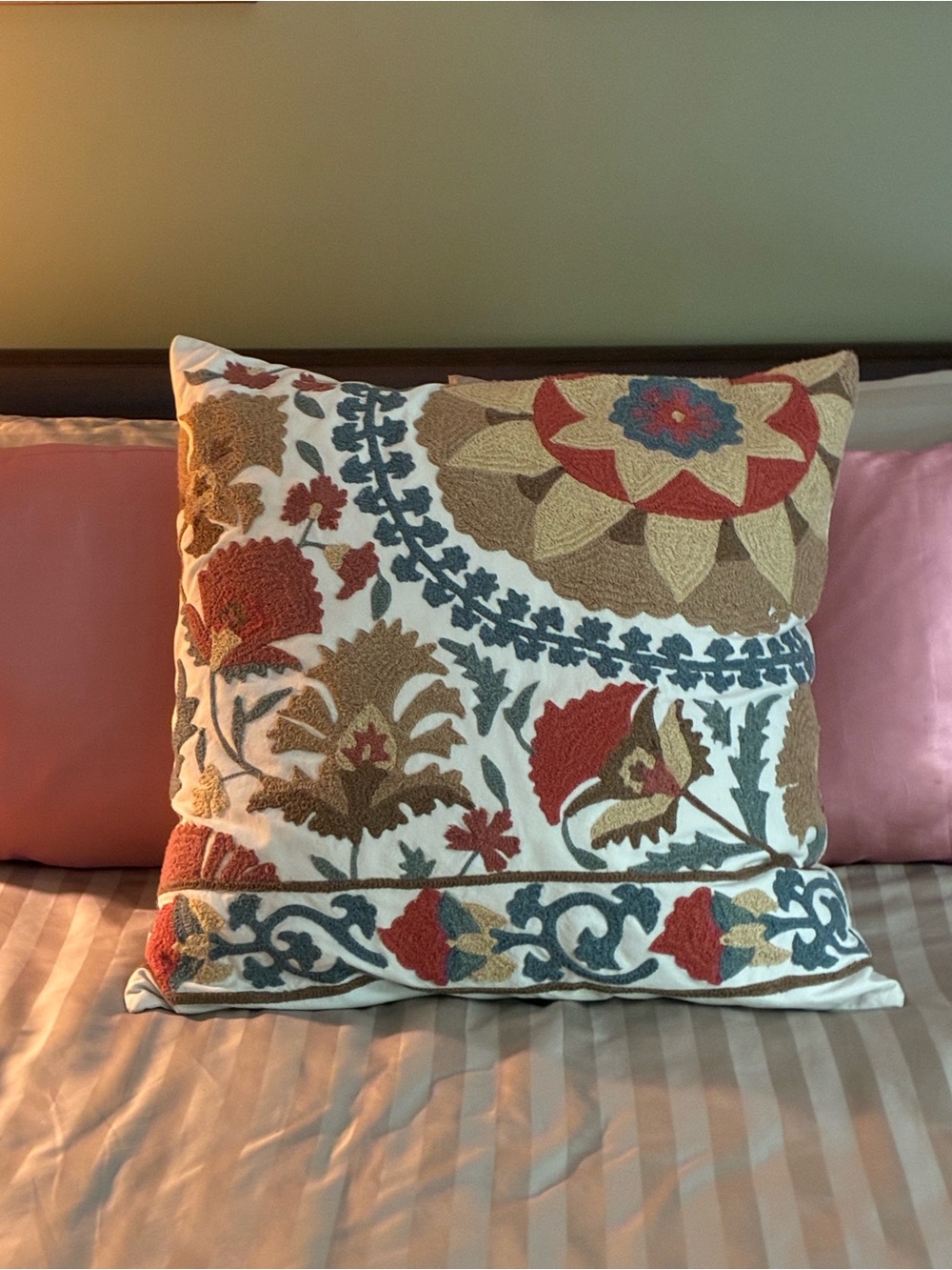 Pottery Barn Embroidered 26” square pillow including insert; EUC
